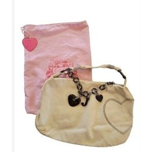 VTG  Y2K JUICY COUTURE  Heart Logo Wood Charms Hobo Purse Handbag w/ Dust Cover